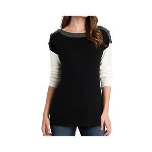 Vince Camuto MSRP $79 Button Shoulder Colorblock Pullover Black Size MEDIUM NEW